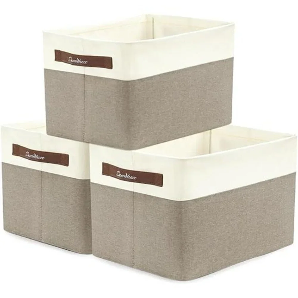 Collapsible Fabric Storage Bins Set of 3 Large Shelf Organizers with Handles